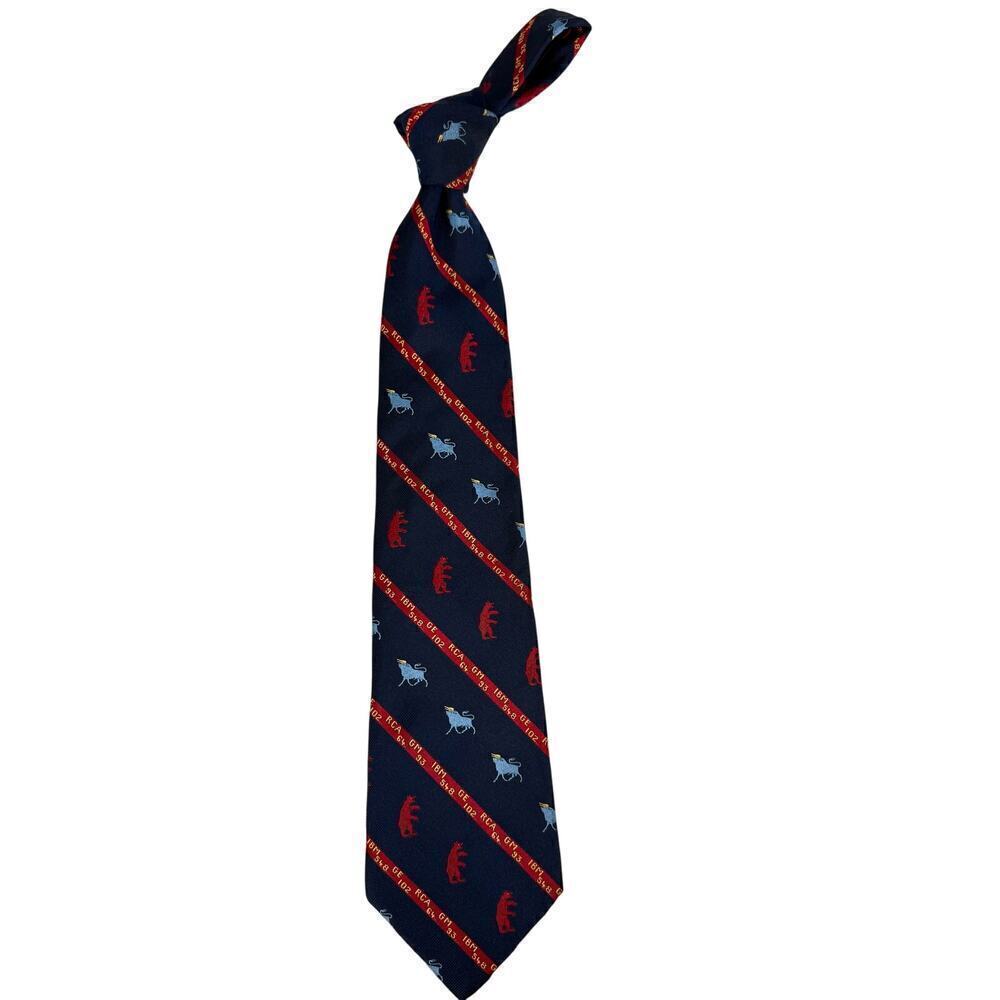 70s VTG Stock MArket Bull Bear Ticker Tape Mens Necktie London 400 Silk Blend